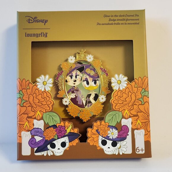 Loungefly Disney Minnie & Daisy Pin Day Of The Dead Glow In The Dark LE 1000 3" - Picture 1 of 4